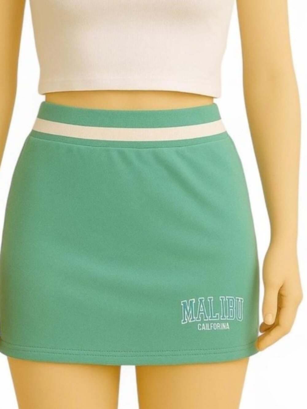 Y2K Forever 21 Malibu Terrycloth Mini Skirt – Green White Preppy Tenniscore